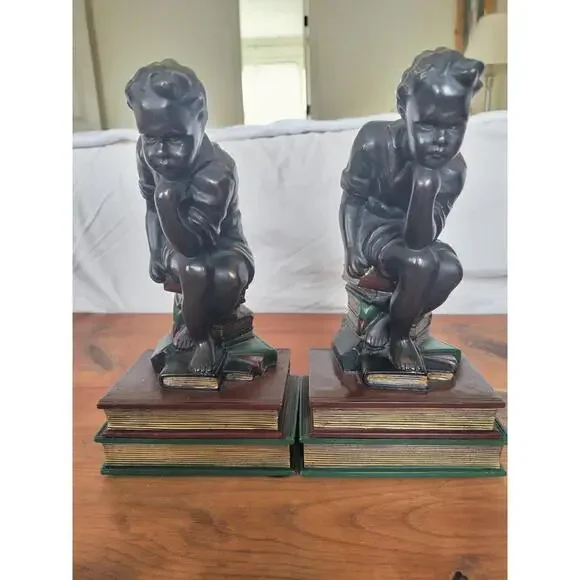 Vintage High Quality “The Child Thinker” Bookends ~ Heavy ~ Charles Dickens - Picture 3 of 9